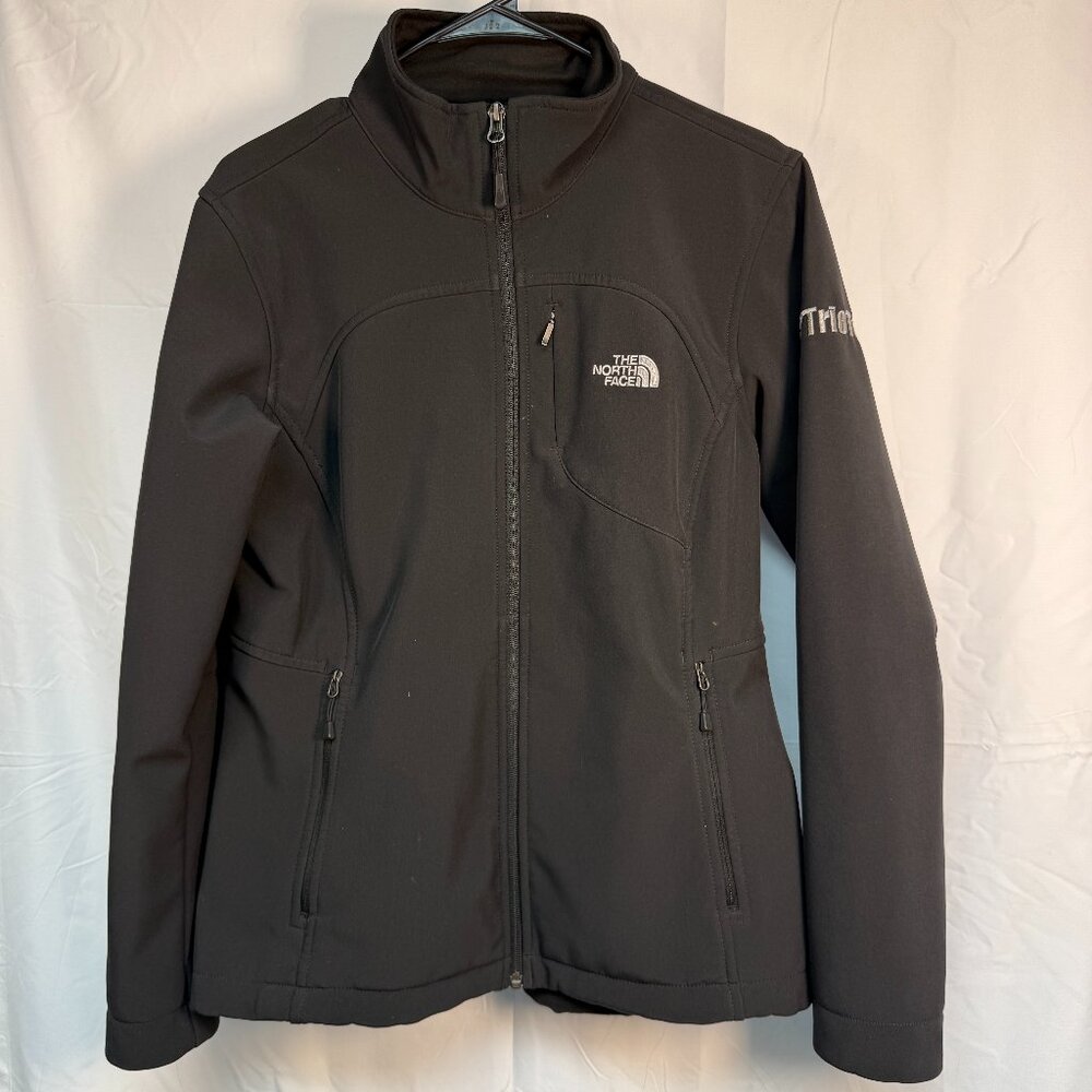 North Face neoprene apex jacket, fleece lined , womens size L  TrioTel logo Arm